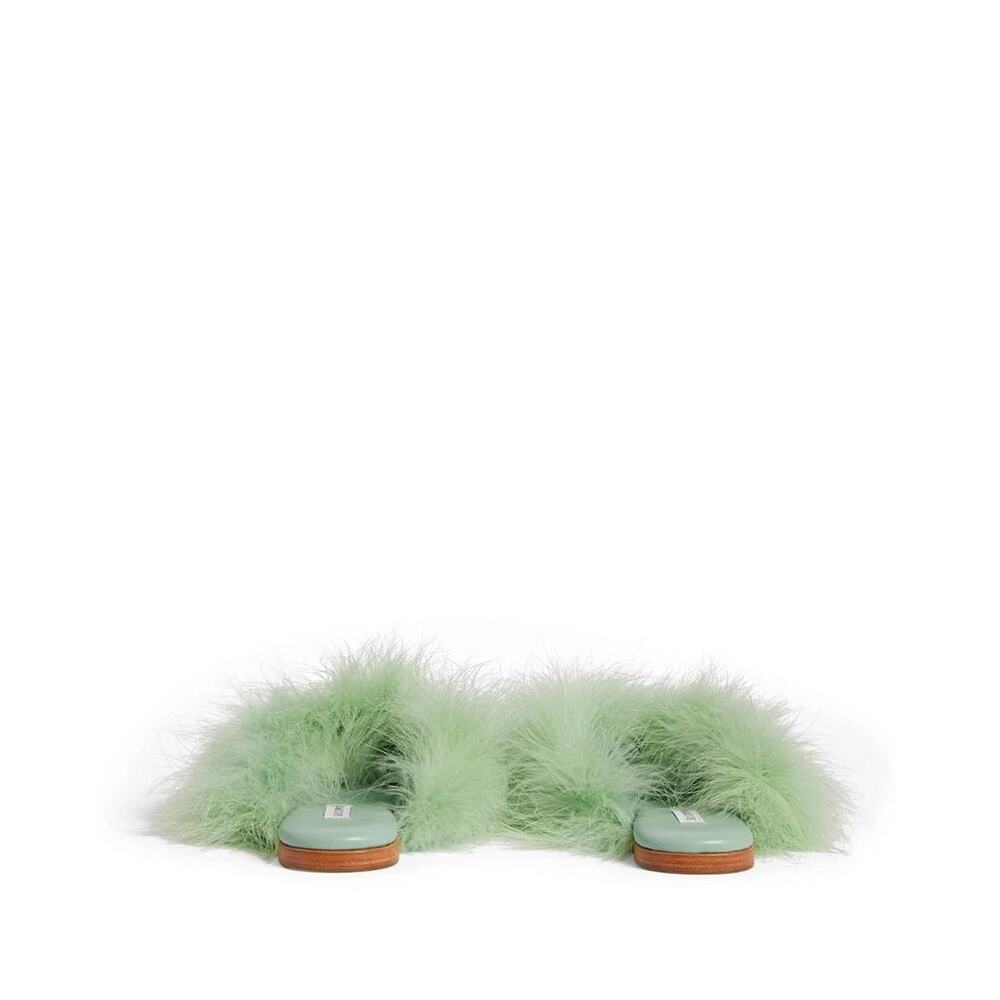 NWT Sleeper Pom Slides with Feathers in Mint - Size 35